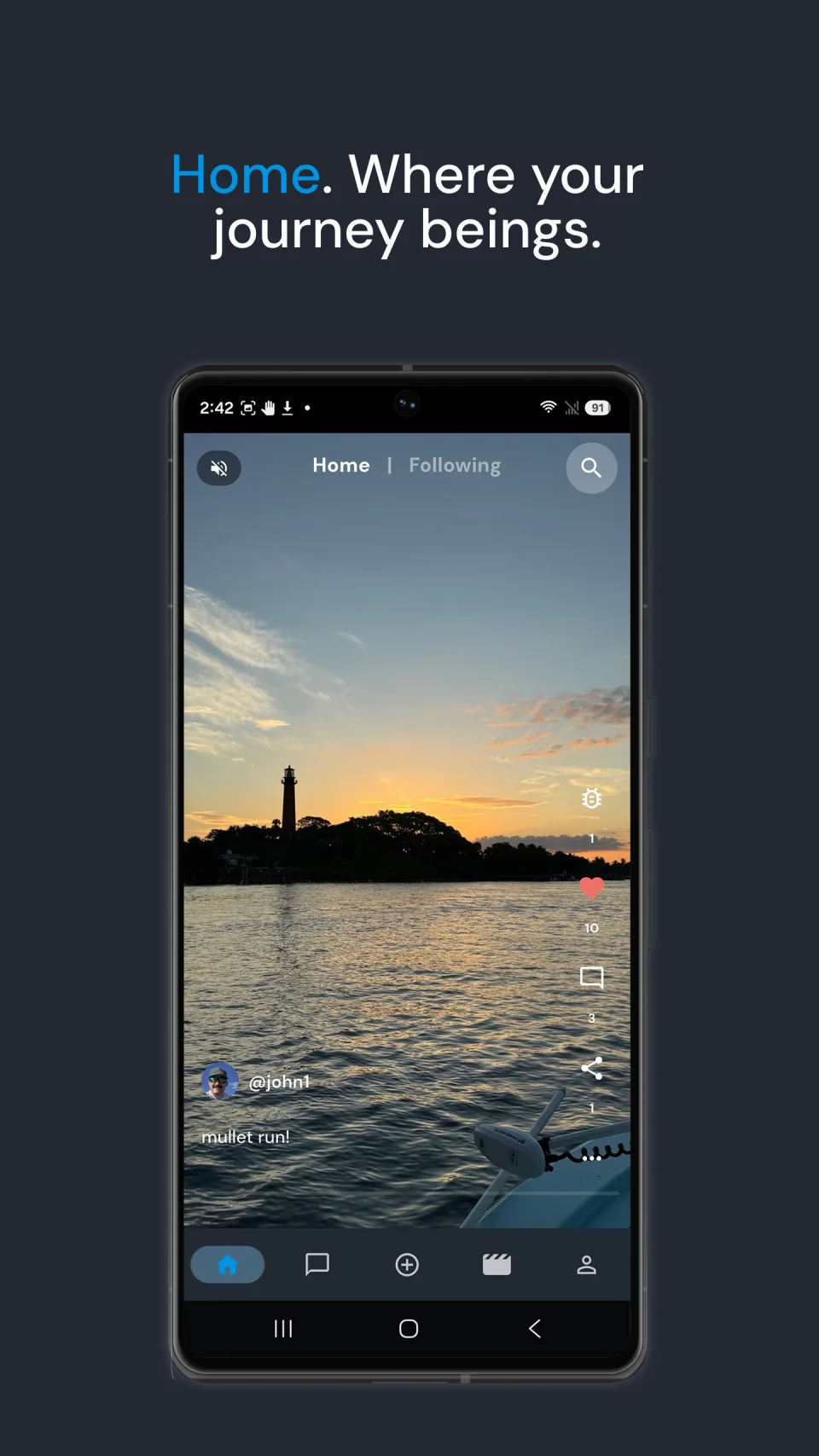 Sonboa Home feed on Android showing an original sunset video
