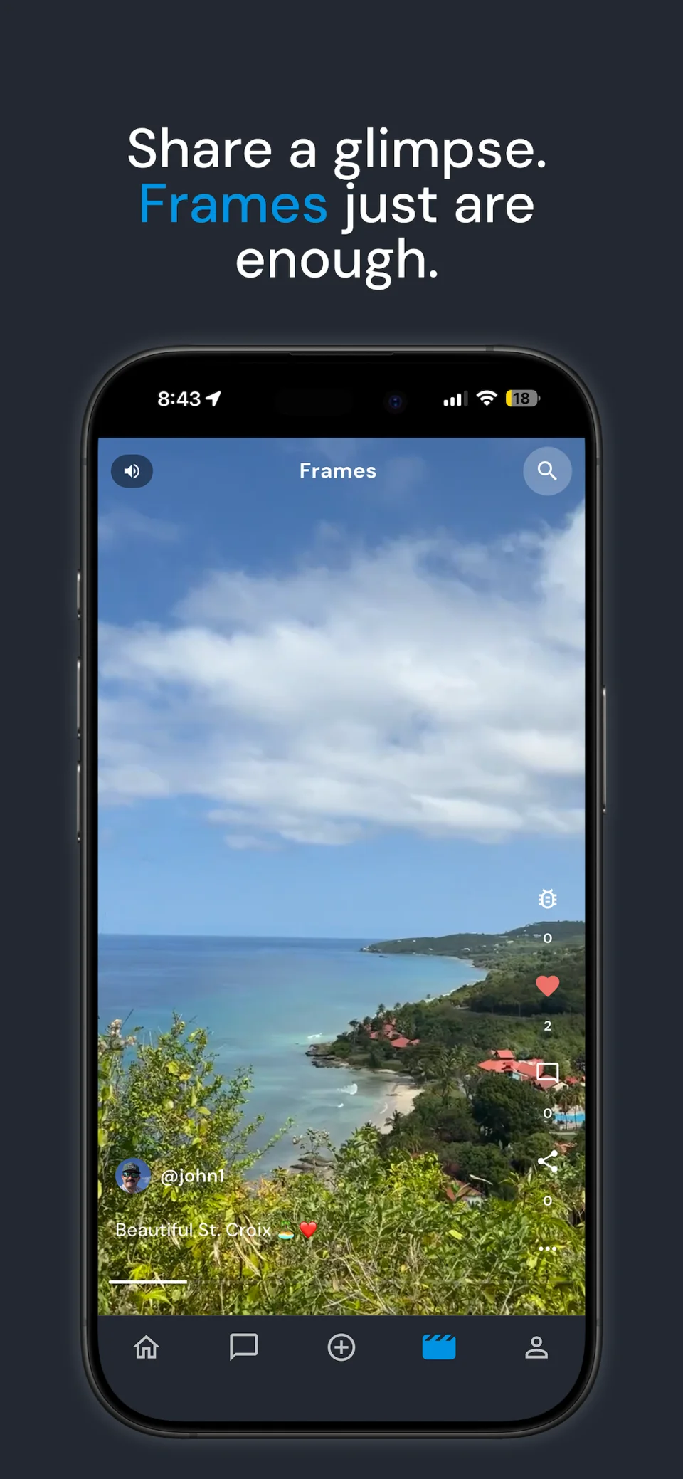 Sonboa Frames feed on iPhone showing an original travel video